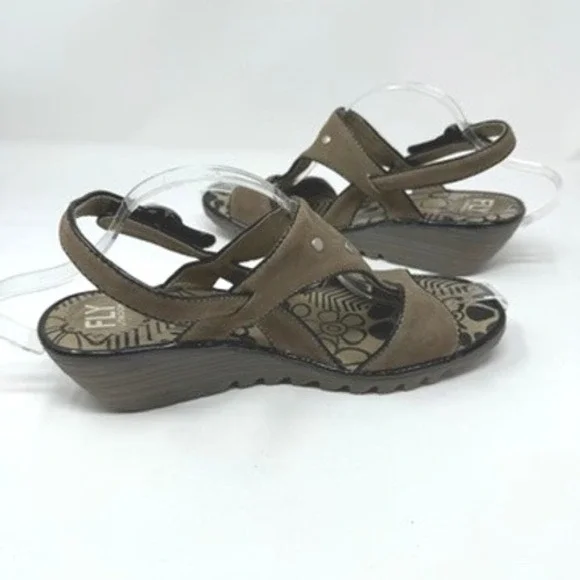 EUC FLY London Odum Brown Suede‎ Leather Wedge Sandals 40